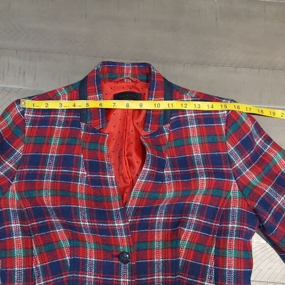 Talbots Red Blue Tartan Plaid Wool Blazer Sz 10 - Picture 8 of 10